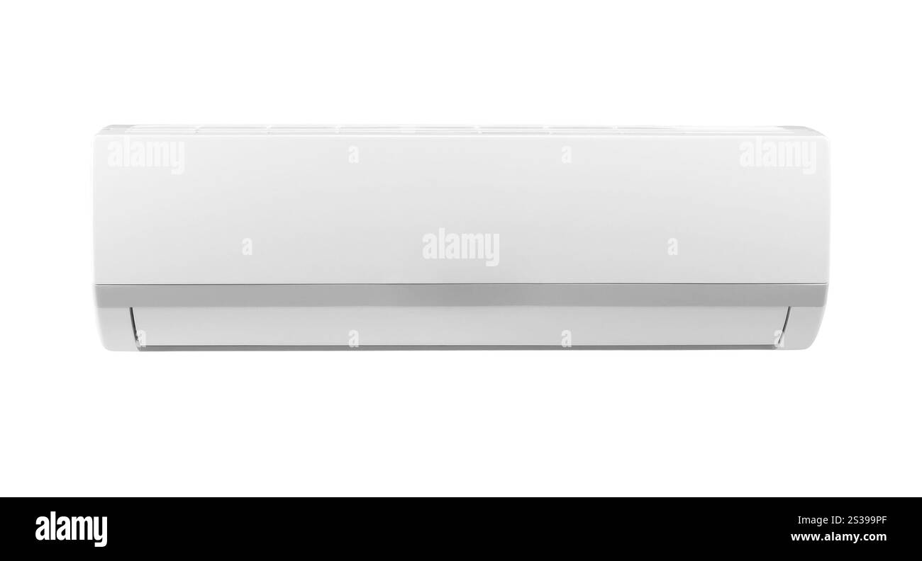 condizionatore d'aria bianco isolato su sfondo bianco. condizionatore d'aria bianco isolato Foto Stock
