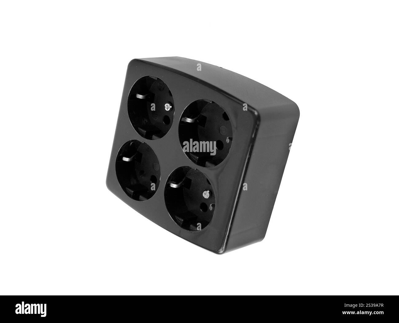 Adattatore per conferenze nero isolato su sfondo bianco. Adattatore lectric nero isolato Foto Stock