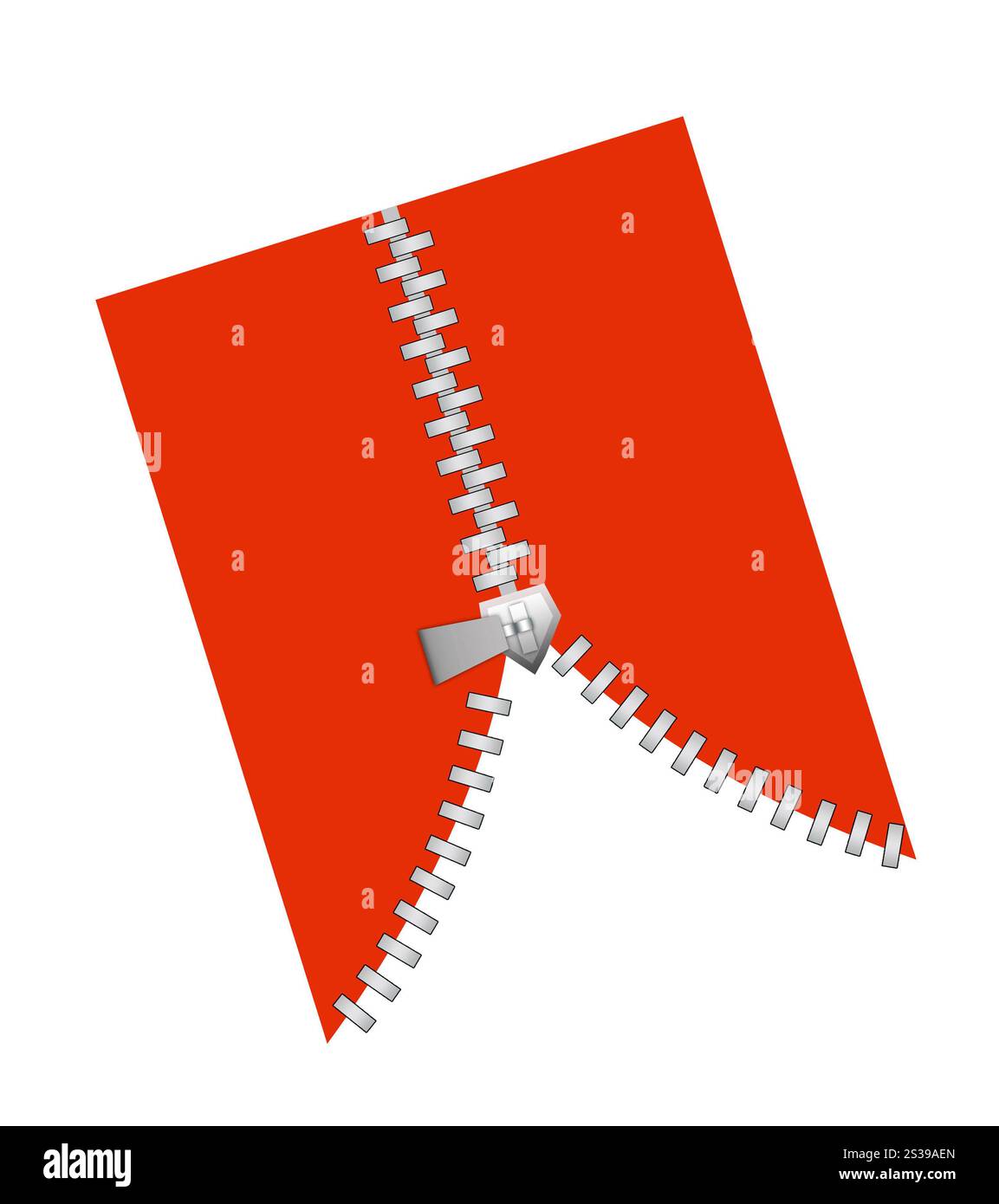 Chiusura lampo che rivela l'isolamento su sfondo bianco. Chiusura lampo Foto Stock