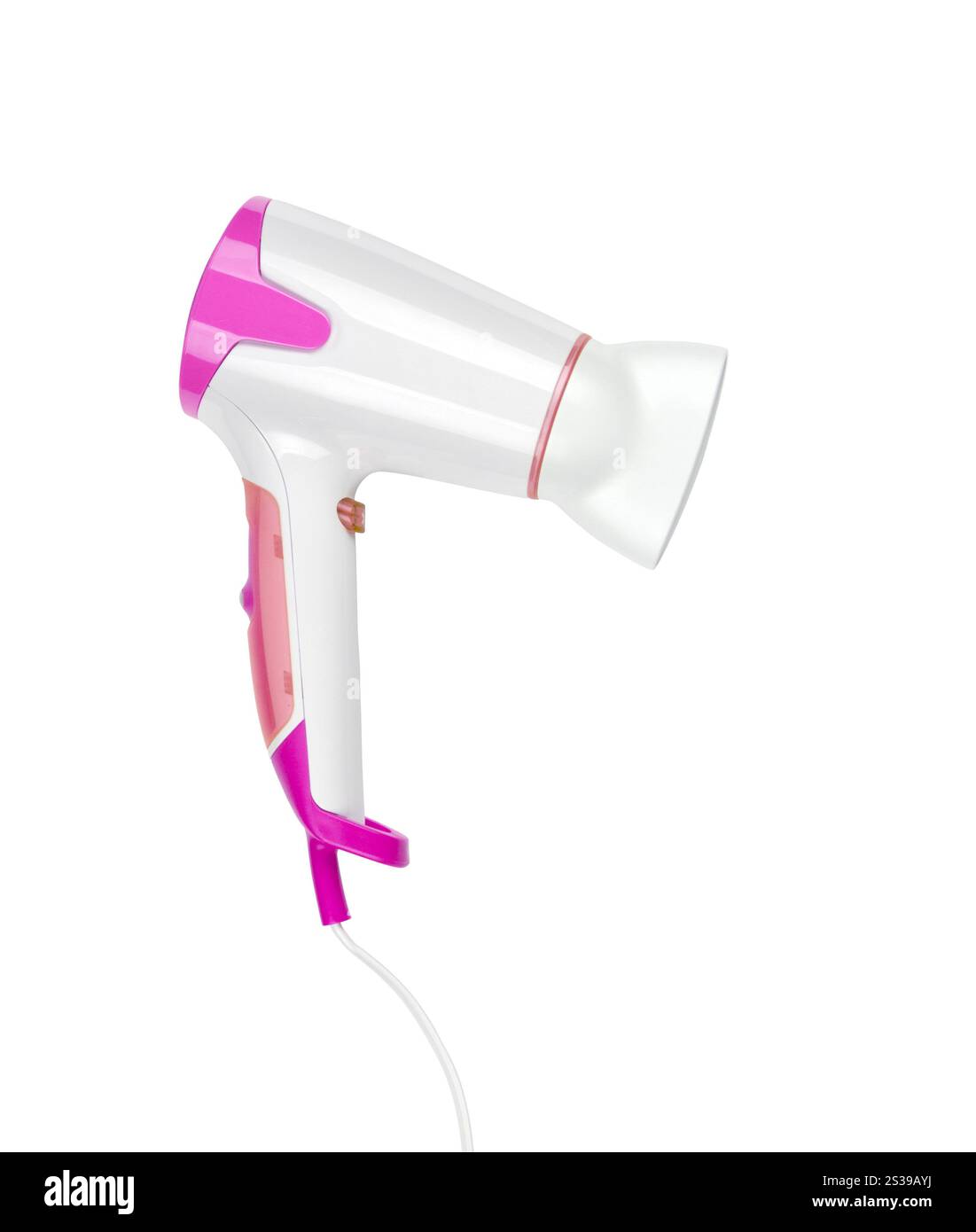 primo piano di un asciugacapelli su sfondo bianco. primo piano di un asciugacapelli Foto Stock