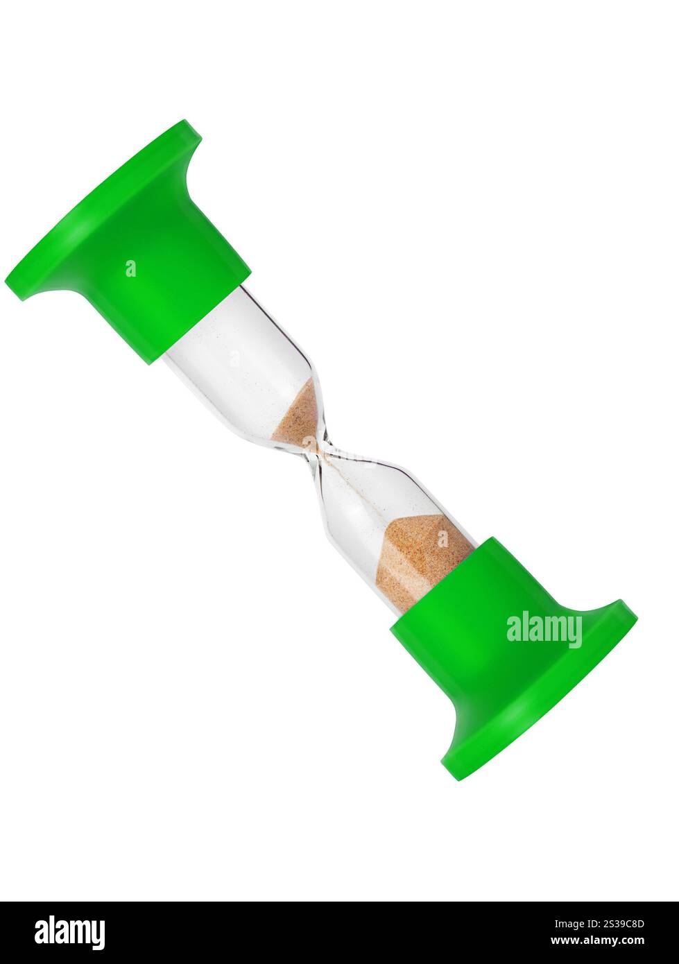 vetro sabbioso verde isolato su sfondo bianco. vetro di sabbia verde Foto Stock