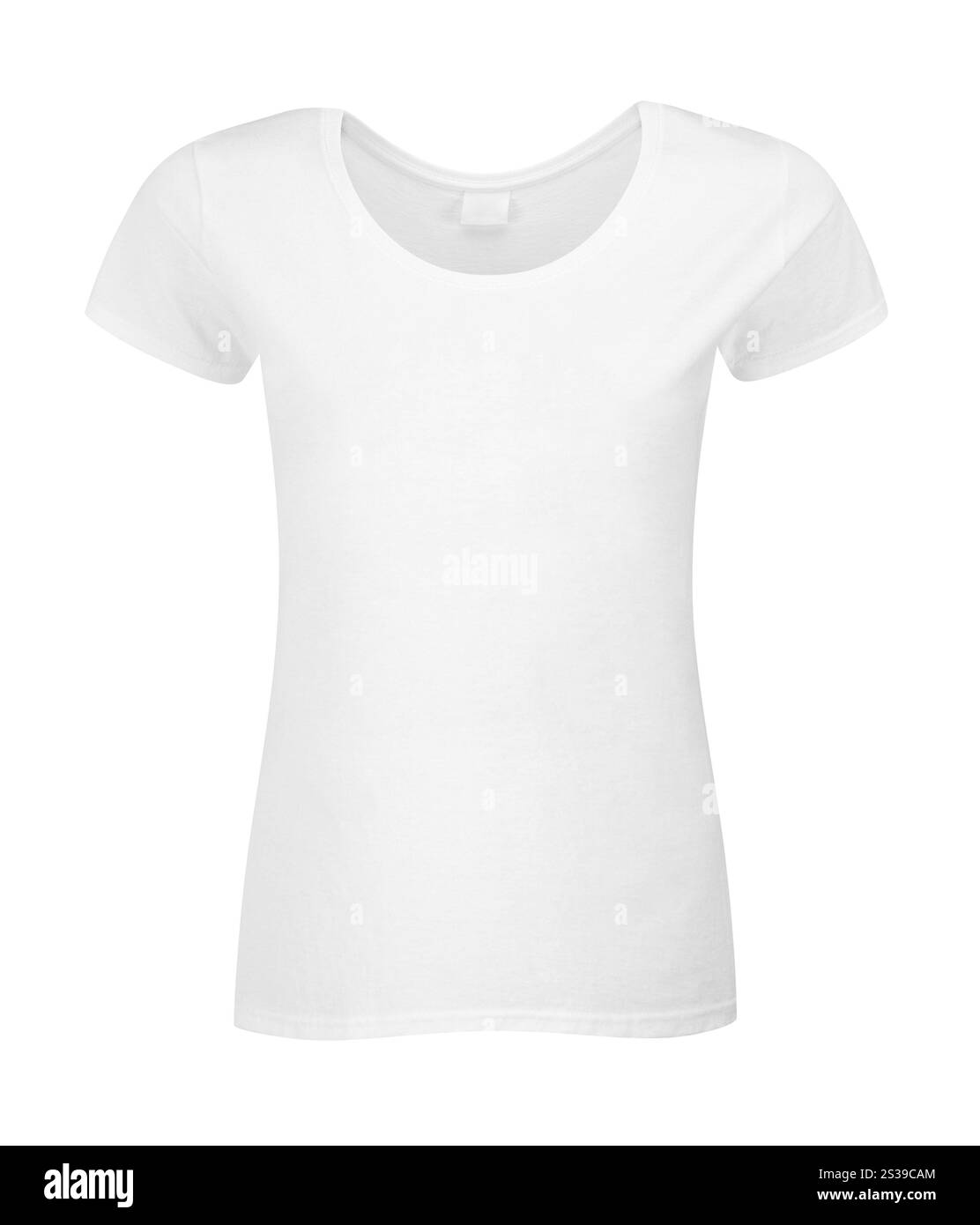 T-shirt bianca isolata su sfondo bianco. T-shirt bianca isolata Foto Stock