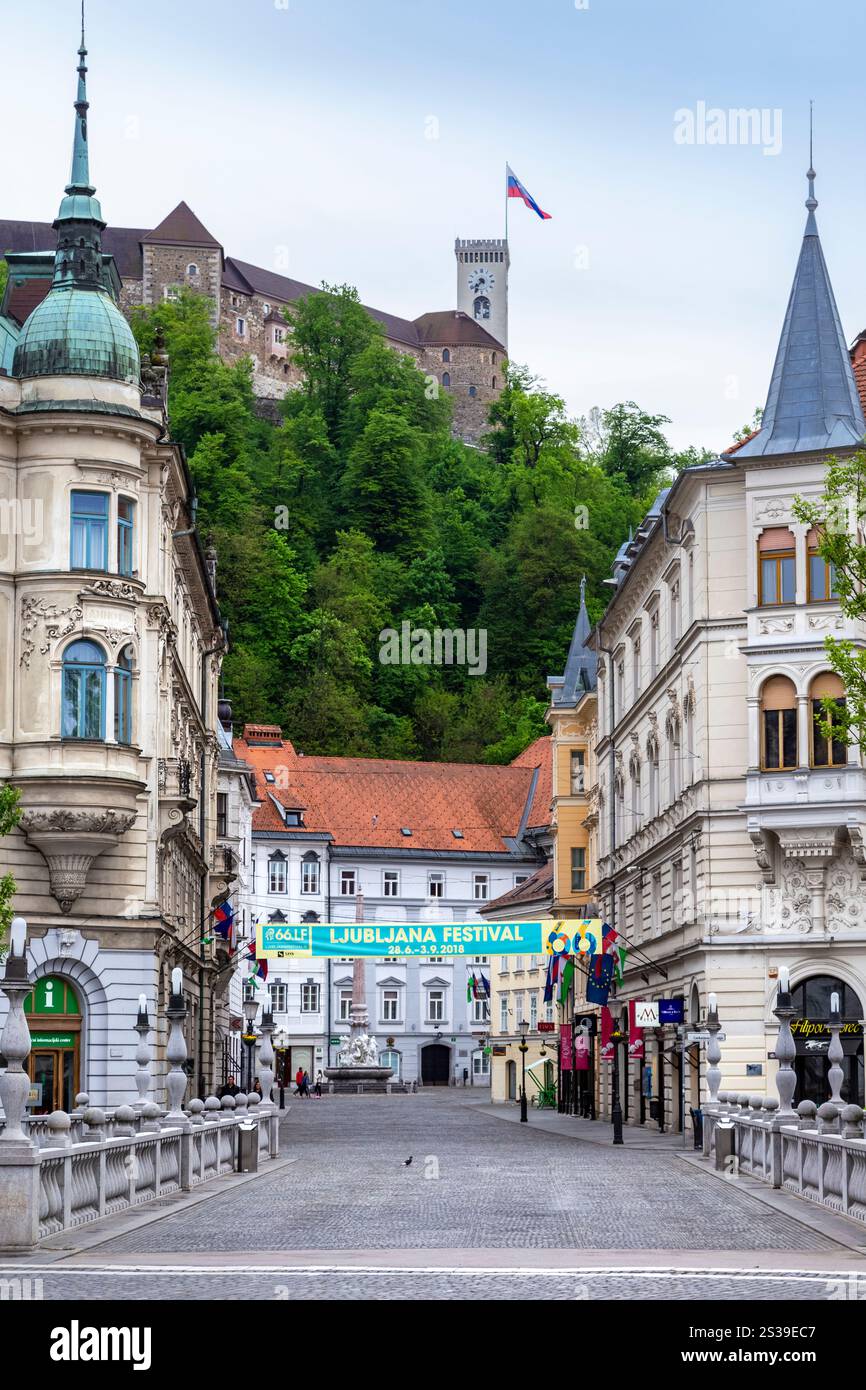Vista sulla piazza Preseren e sul centro di Lubiana. Slovenia. Foto Stock
