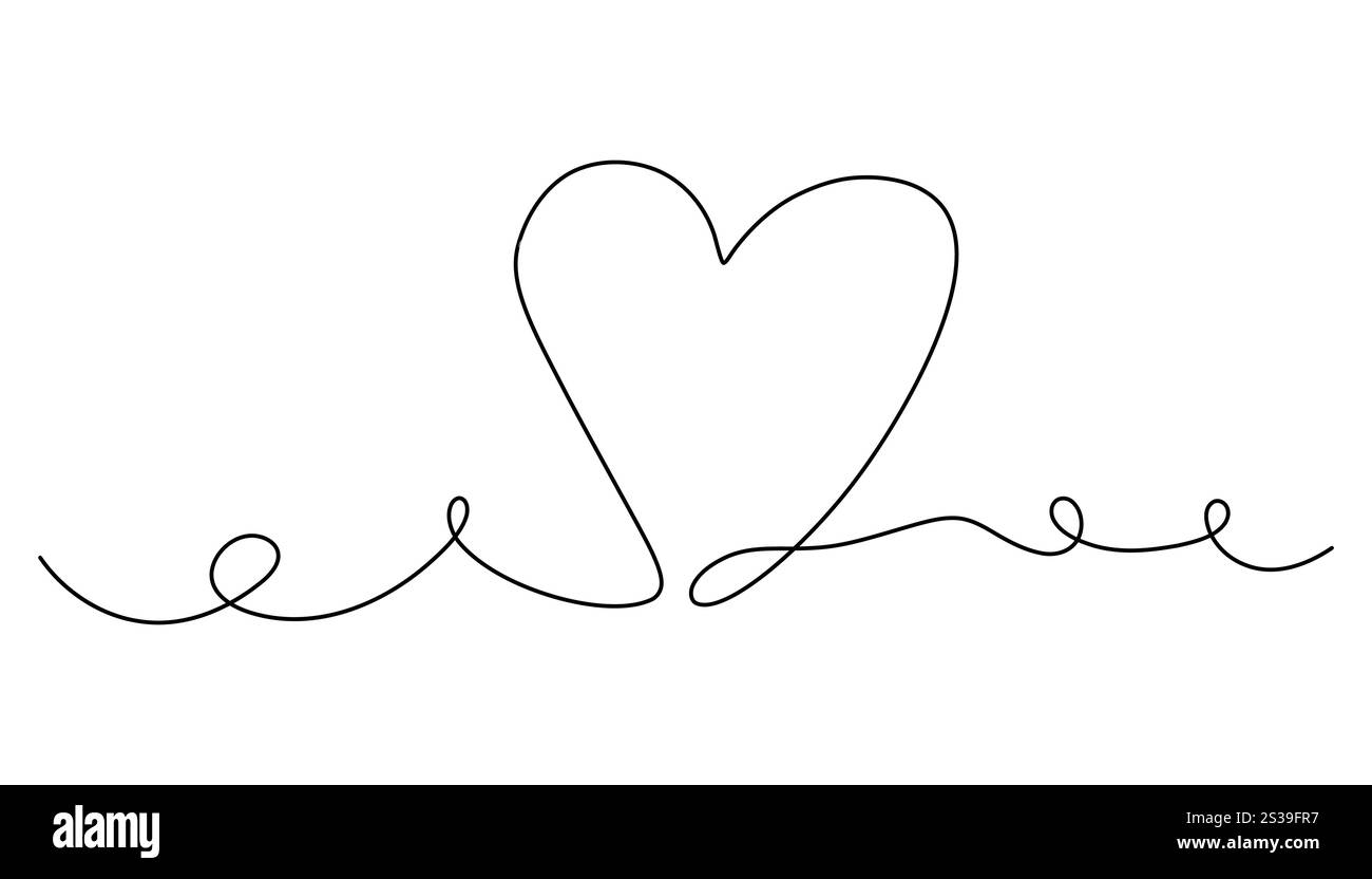 Un disegno cardiaco a linea continua. Forma a cuore minimalista, lineare e romantica, con simbolo dell'amore, per un motivo di auguri da giorno. Vettore isolato Illustrazione Vettoriale