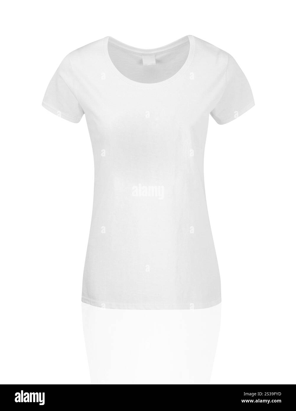 T-shirt bianca isolata su sfondo bianco. T-shirt bianca Foto Stock
