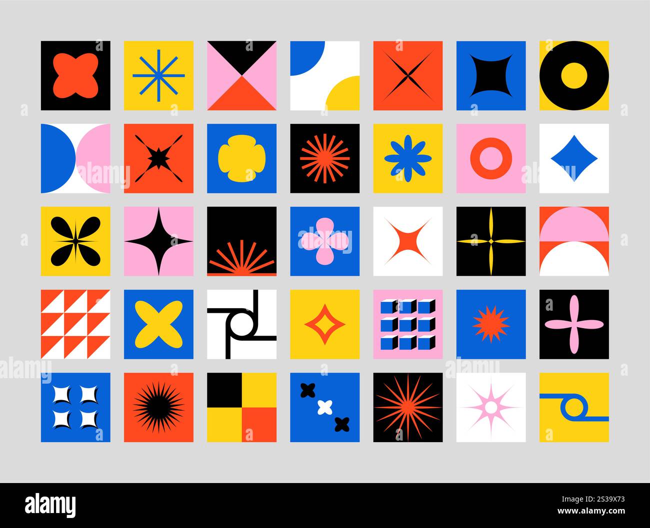 Forme geometriche astratte. Blocco bauhaus primitivo di base design geometrico eccentrico pattern semplice. Illustrazione vettoriale Illustrazione Vettoriale