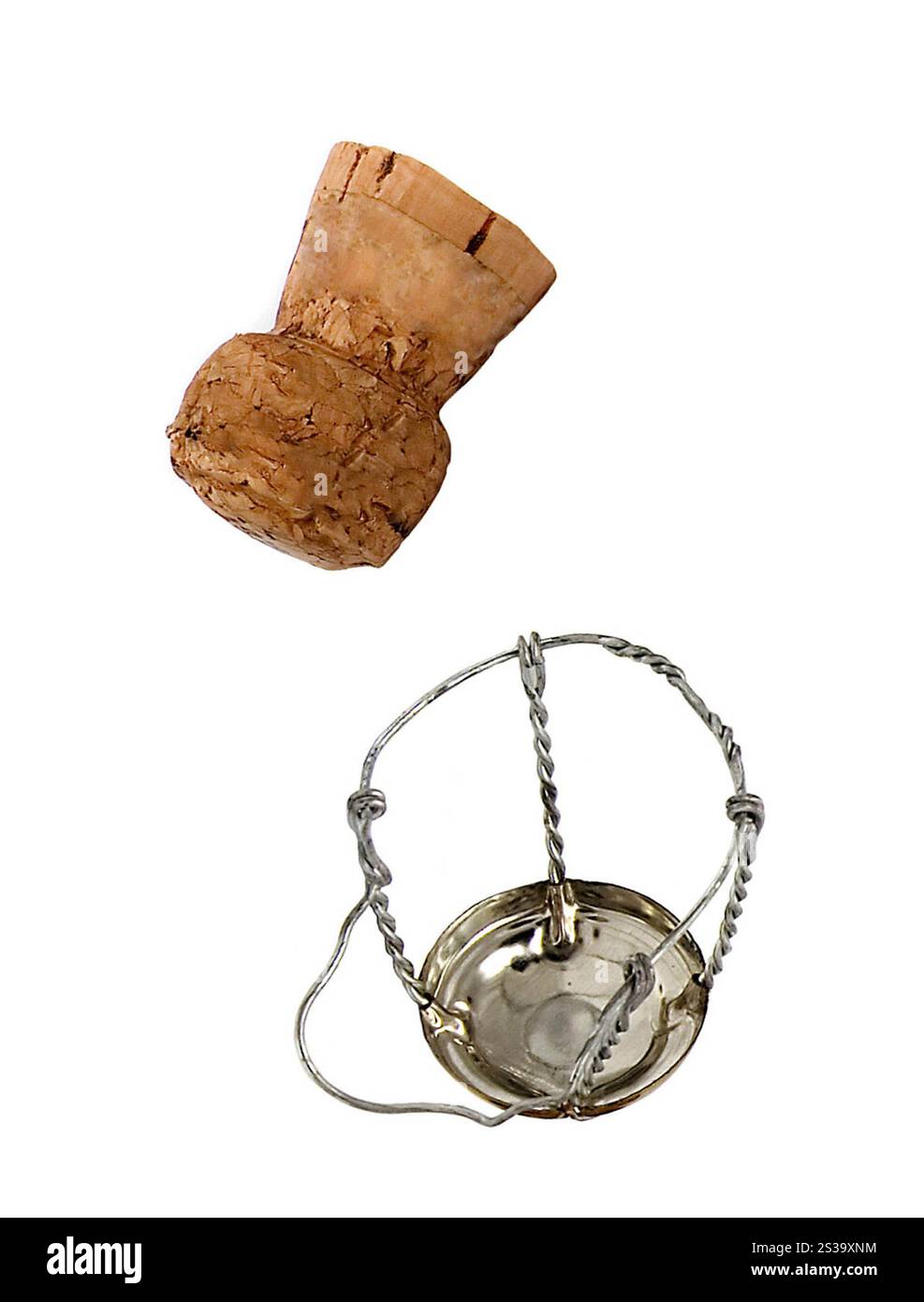 Champagne sughero isolato su sfondo bianco. Champagne Cork Foto Stock