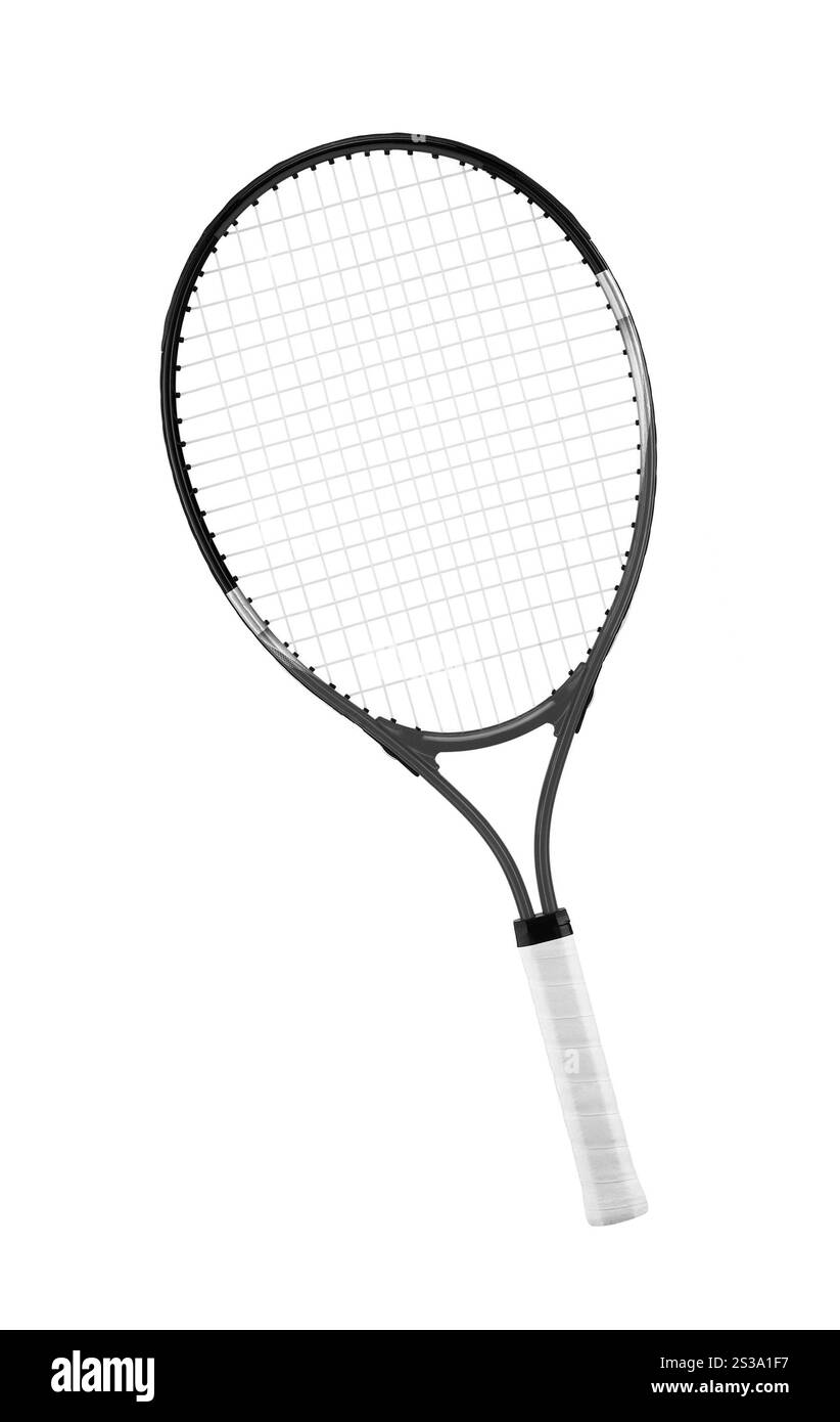 Racchetta da tennis, isolata su sfondo bianco. Racchetta da tennis Foto Stock