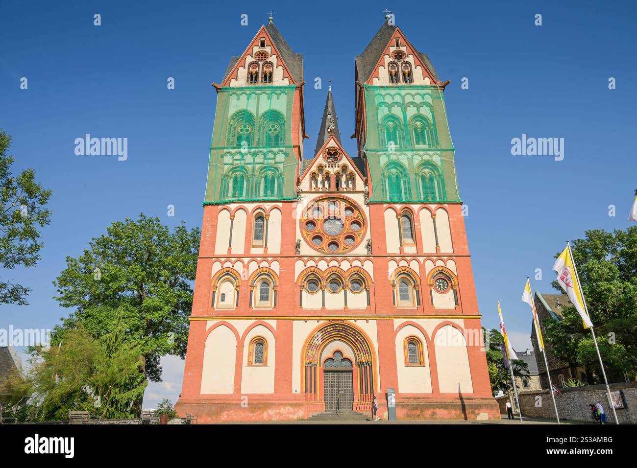 Westfassade mit Hauptportal, Dom St. Georg, Limburg an der Lahn, Landkreis Limburg-Weilburg, Assia, Germania Foto Stock