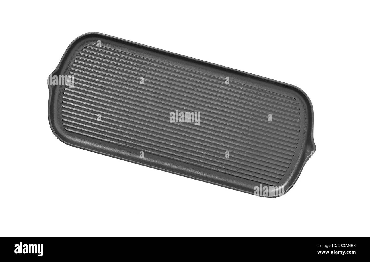 Nuovo nero rivestimento antiaderente teglia isolato su bianco Foto Stock