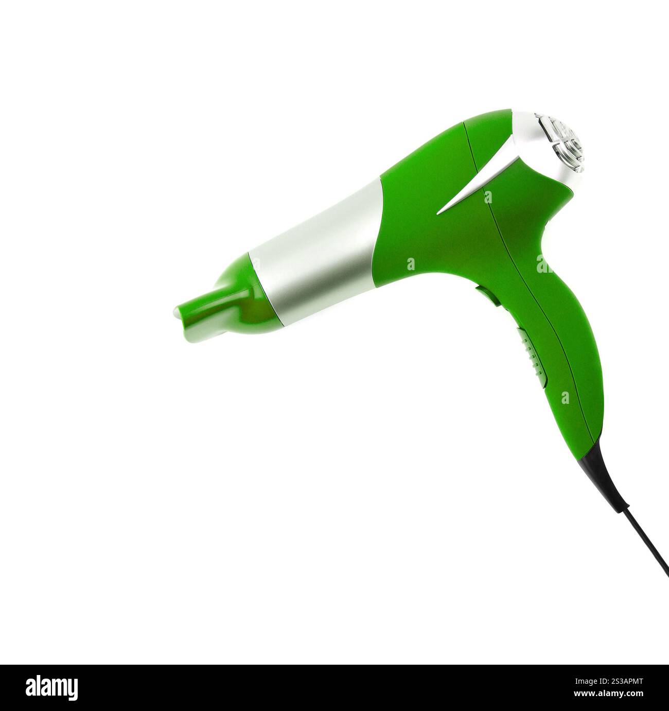 Asciugacapelli alla moda isolato su bianco. Asciugacapelli alla moda Foto Stock