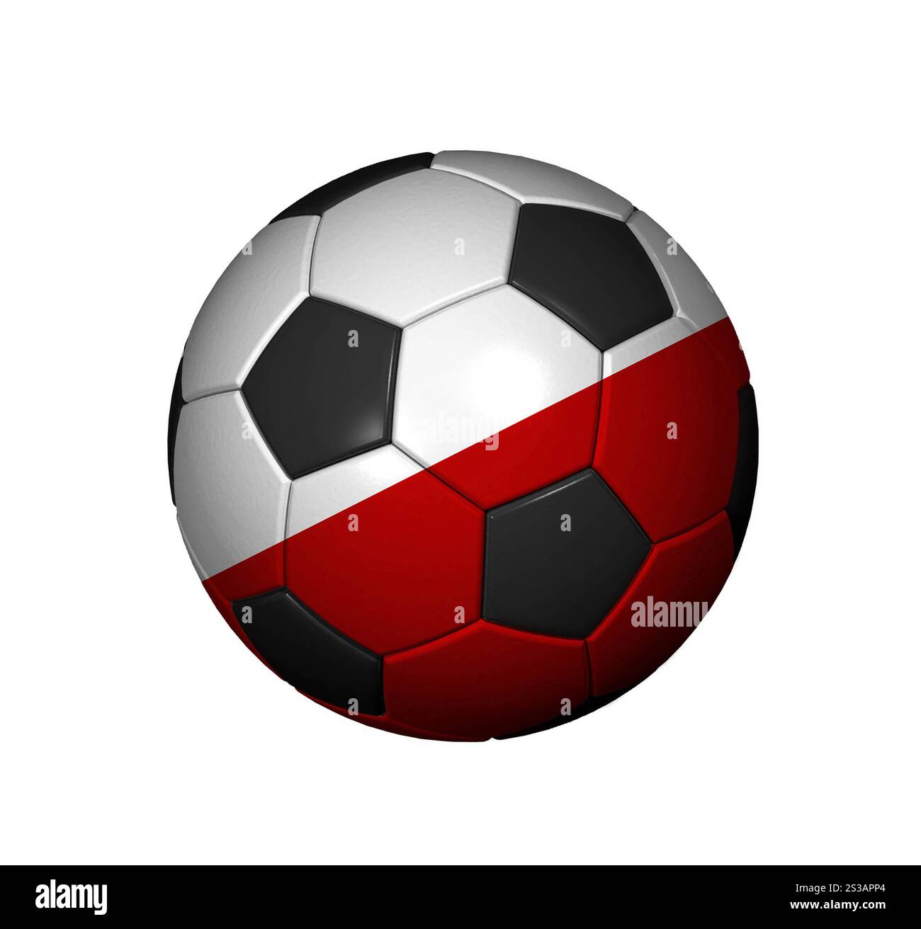Calcio (pallone da calcio) coperto con la bandiera polacca isolata su sfondo bianco. Calcio (pallone da calcio) coperto dalla bandiera polacca Foto Stock