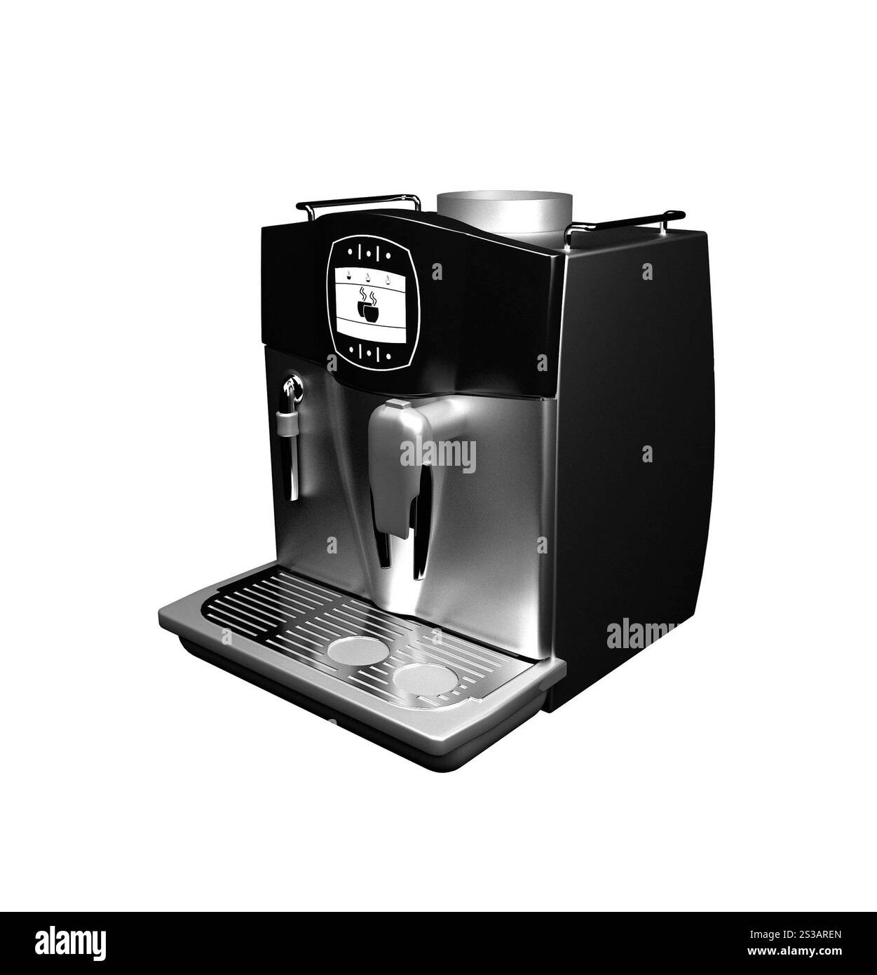 macchina da caffè nera isolata sul bianco Foto Stock