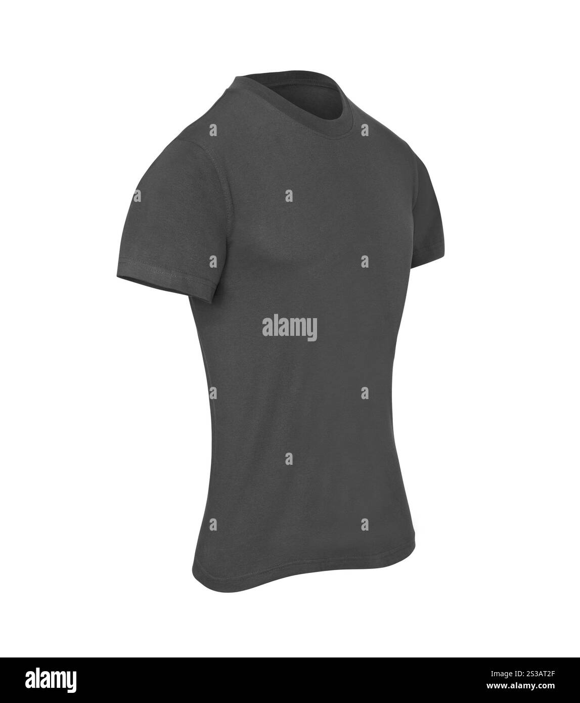 T-shirt vuota in cotone grigio melange isolata su sfondo bianco. T-shirt vuota in cotone grigio melange Foto Stock