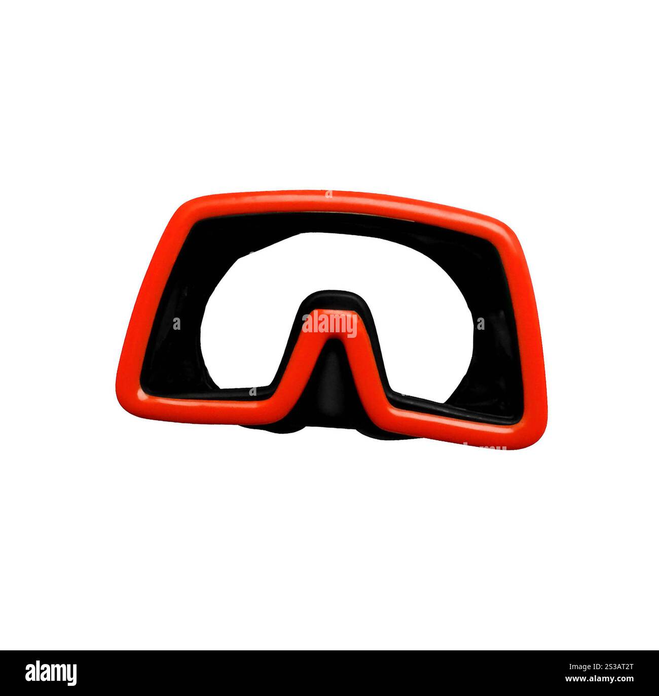 Maschera subacquea rossa isolata su sfondo bianco. Maschera da immersione rossa Foto Stock