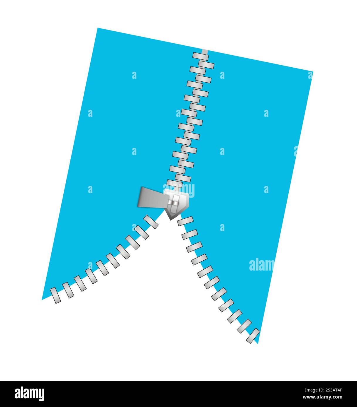 Chiusura lampo che rivela l'isolamento su sfondo bianco. Chiusura lampo Foto Stock