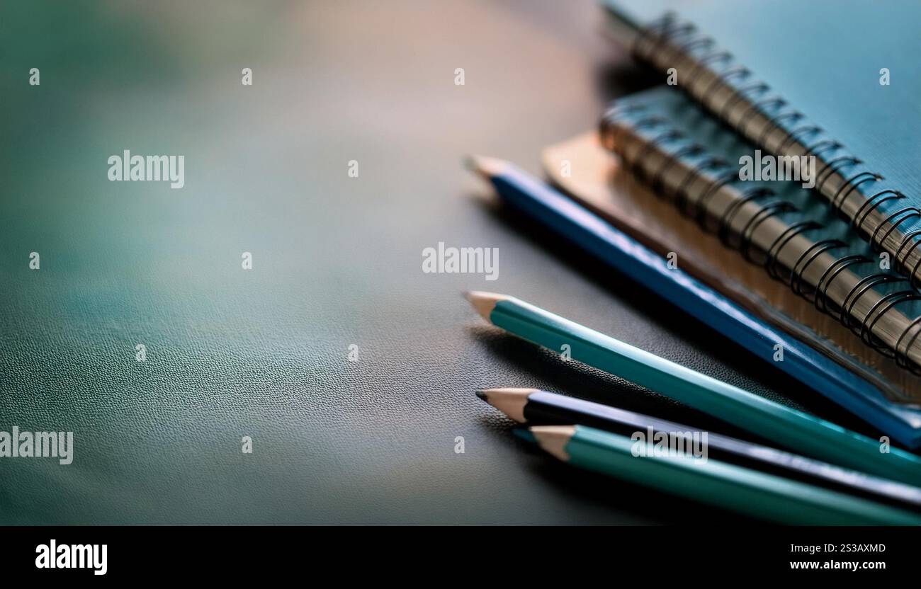 Primo piano di elementi di studio ed apprendimento, ideale per argomenti relativi all'istruzione, agli accademici e alla ricerca. Elementi di studio ed apprendimento, ideali per Foto Stock