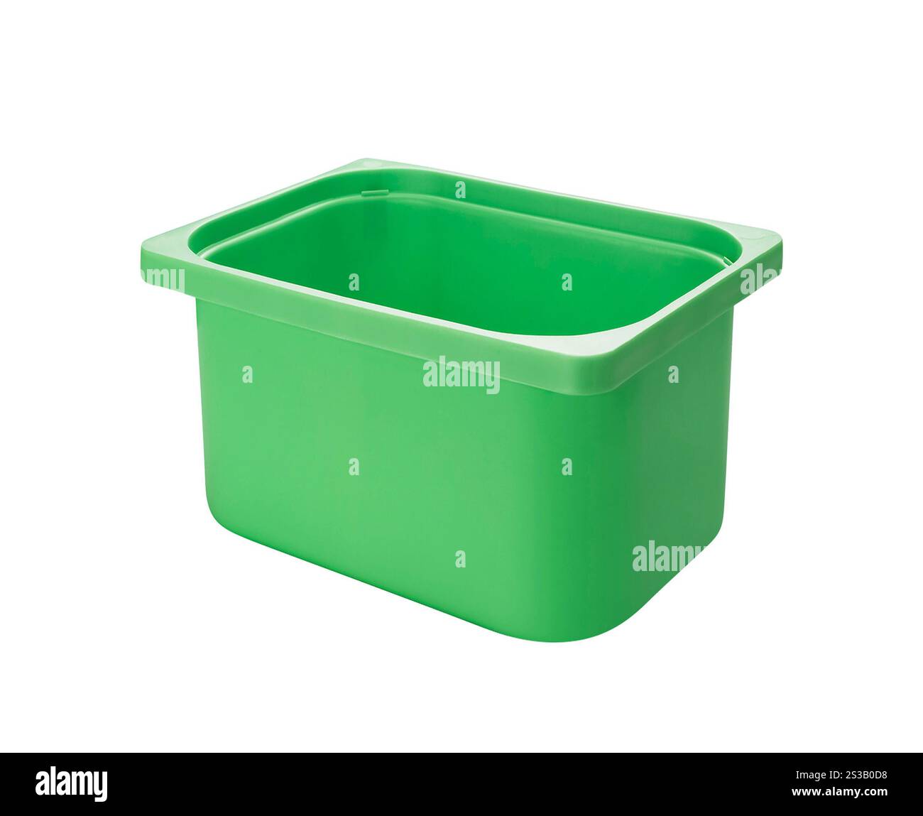 Contenitore in plastica su sfondo bianco Foto Stock