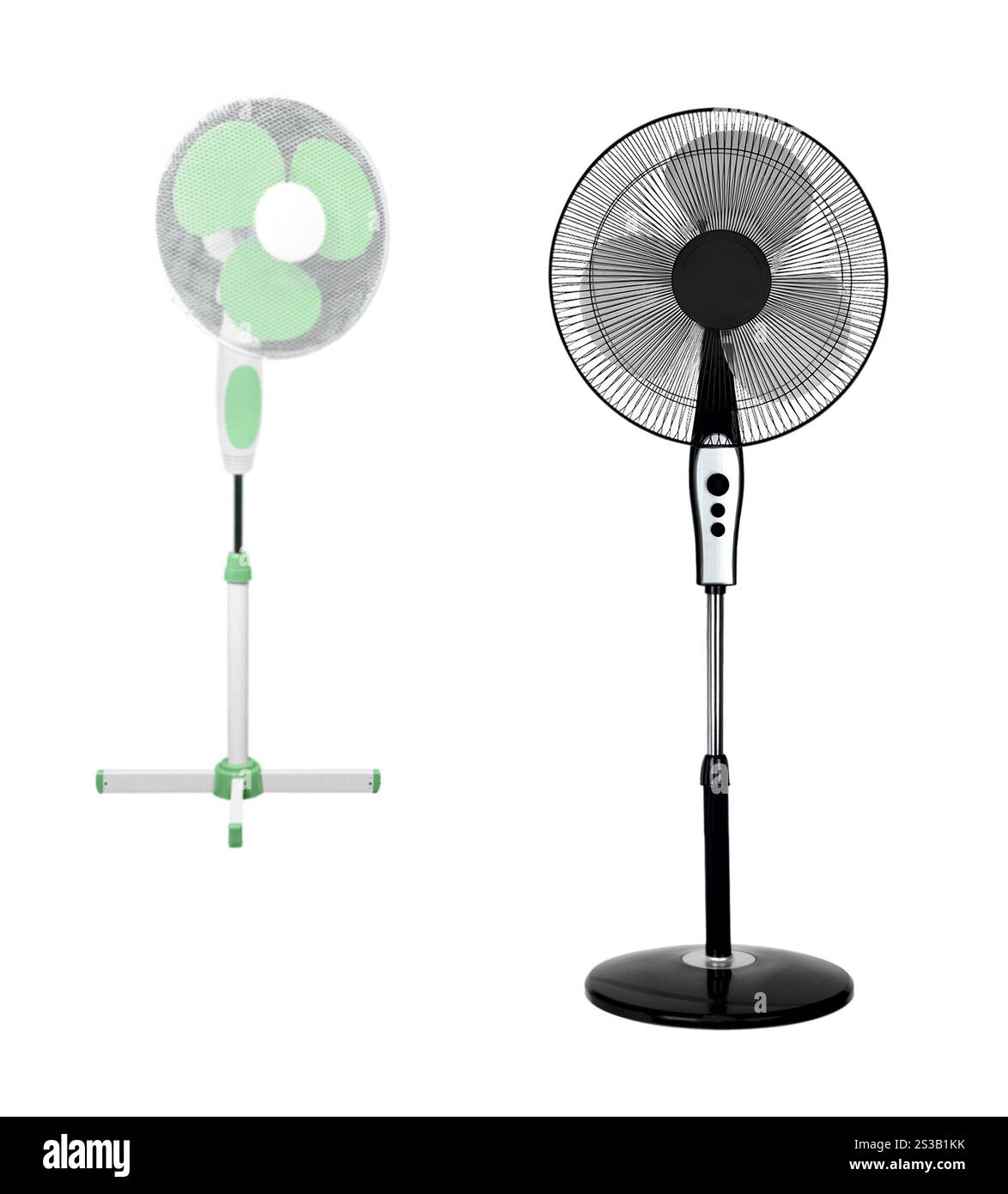 Ventola elettrica nera e verde. Ventola elettrica nera Foto Stock