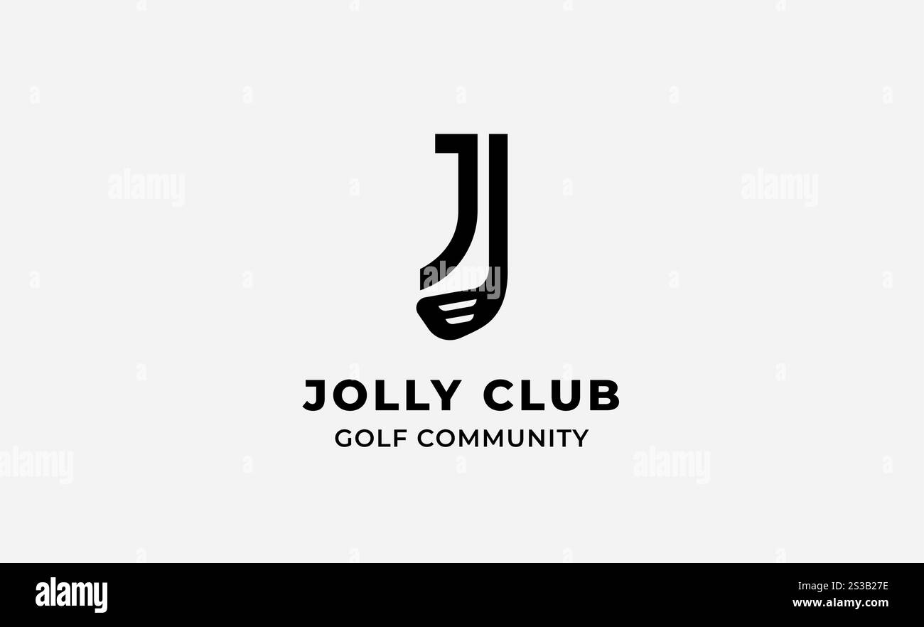 Logo Monogram design iniziale J e Golf. Palla da golf, bastone da golf e concetto di tipografia sportiva. Progettazione di modelli per club e comunità. Club e comunità Illustrazione Vettoriale