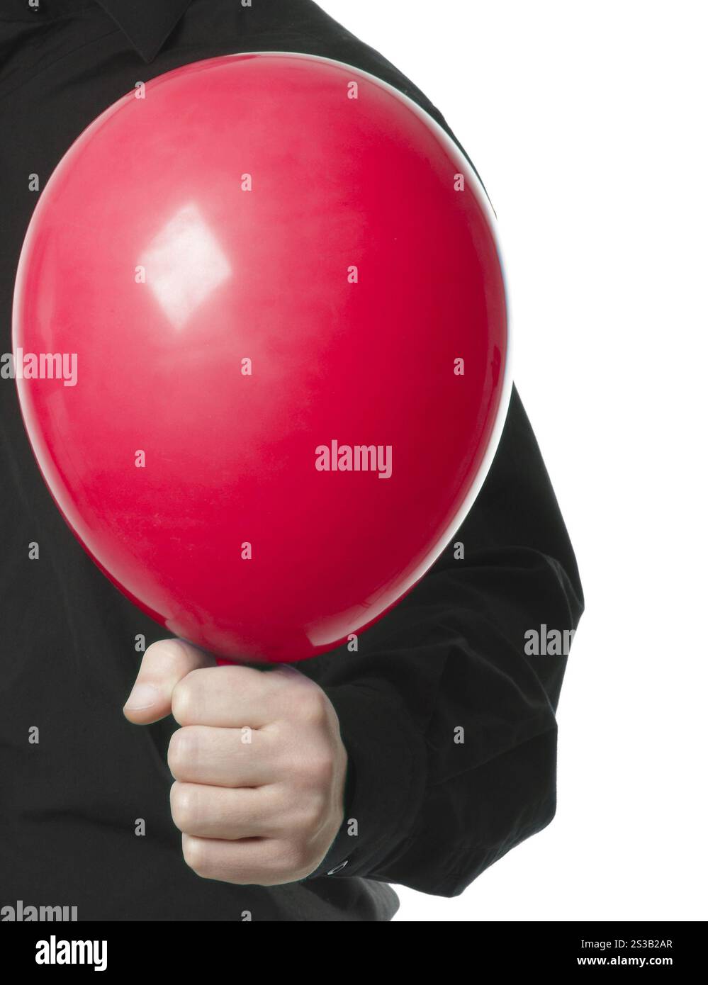 uomo con baloonn isolato su sfondo bianco. uomo che tiene isolato il baloonn Foto Stock