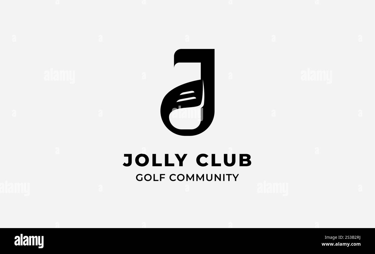 Logo Monogram design iniziale J e Golf. Palla da golf, bastone da golf e concetto di tipografia sportiva. Progettazione di modelli per club e comunità. Club e comunità Illustrazione Vettoriale