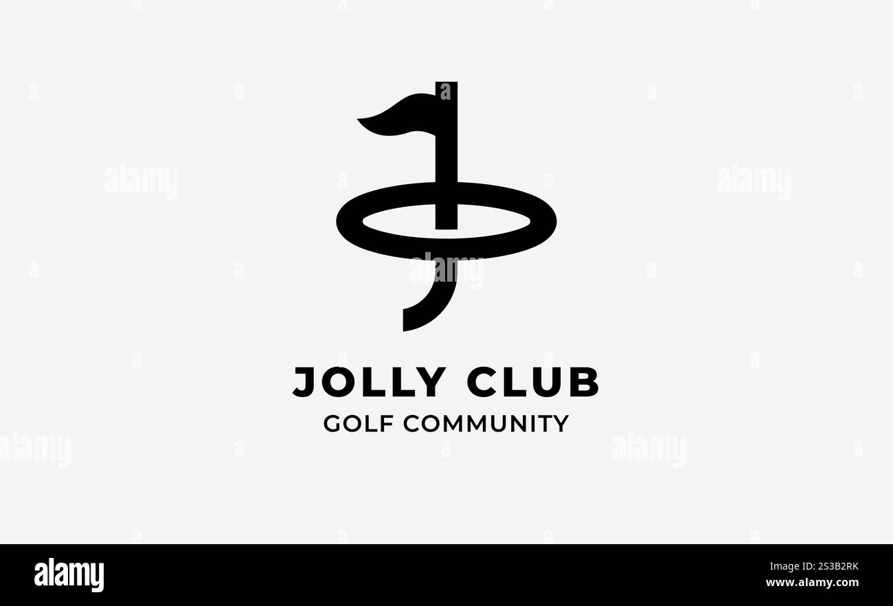 Logo Monogram design iniziale J e Golf. Palla da golf, bastone da golf e concetto di tipografia sportiva. Progettazione di modelli per club e comunità. Club e comunità Illustrazione Vettoriale
