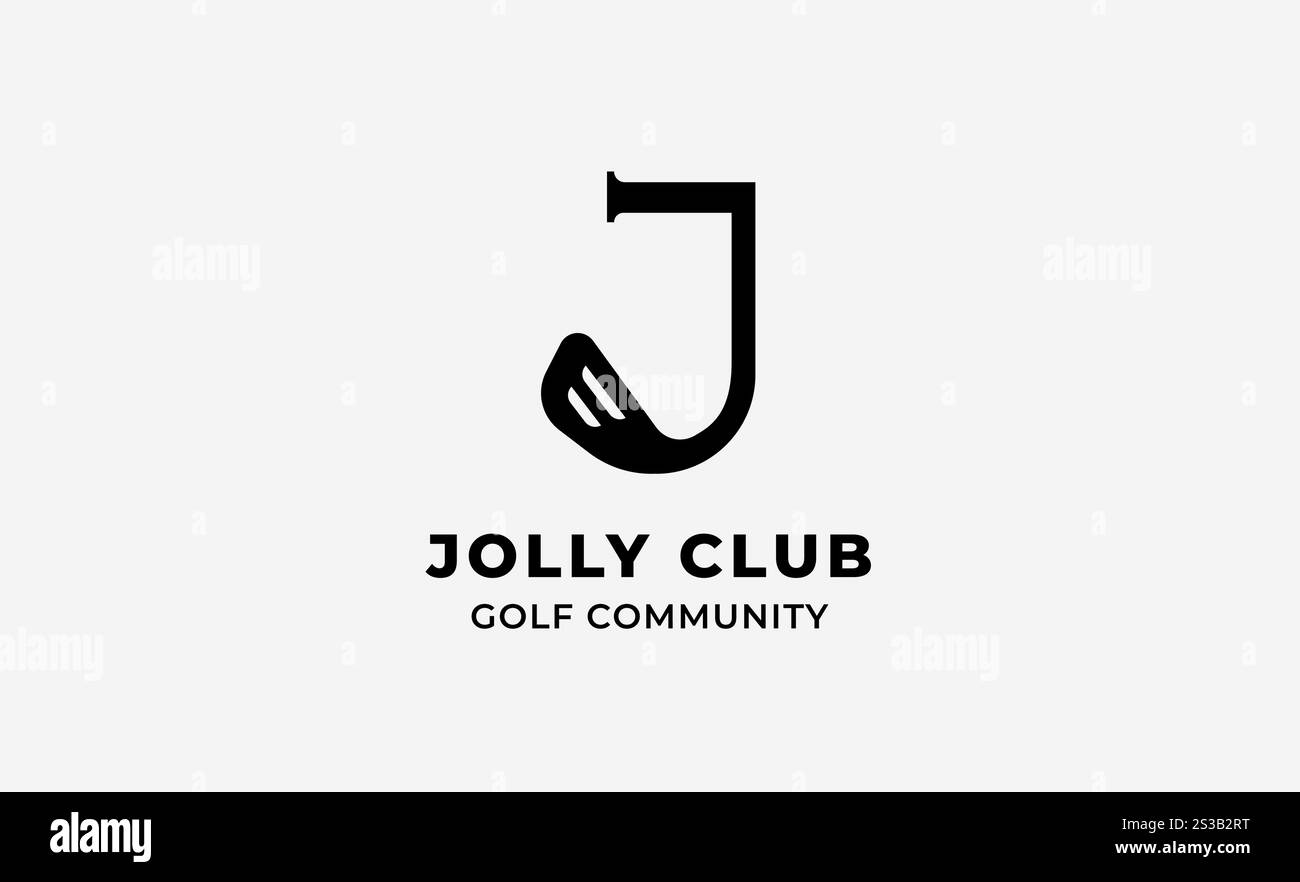 Logo Monogram design iniziale J e Golf. Palla da golf, bastone da golf e concetto di tipografia sportiva. Progettazione di modelli per club e comunità. Club e comunità Illustrazione Vettoriale