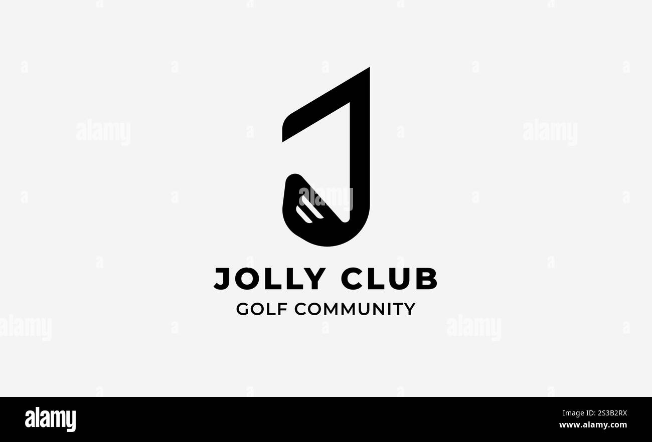 Logo Monogram design iniziale J e Golf. Palla da golf, bastone da golf e concetto di tipografia sportiva. Progettazione di modelli per club e comunità. Club e comunità Illustrazione Vettoriale