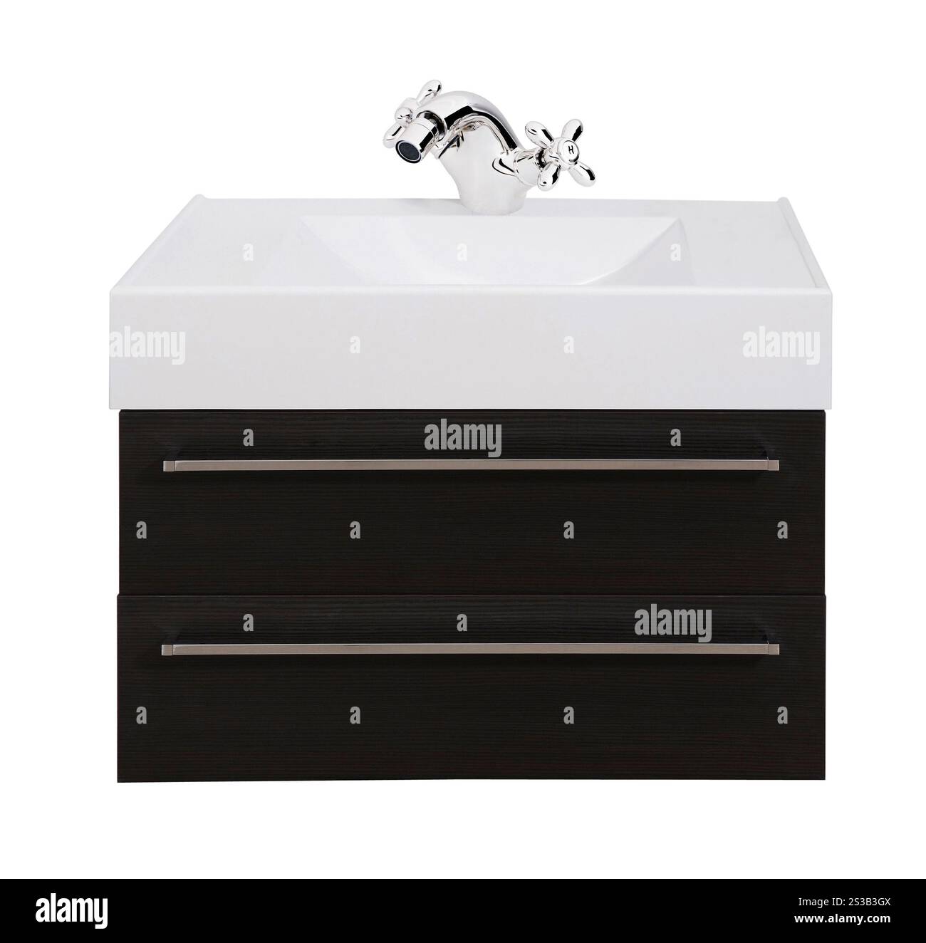 Moderno lavabo isolato su sfondo bianco. Moderno lavandino Foto Stock