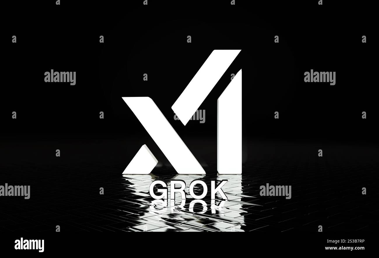 Logo Grok, design Visual Logo 3D - X Corp Azienda tecnologica. Foto Stock