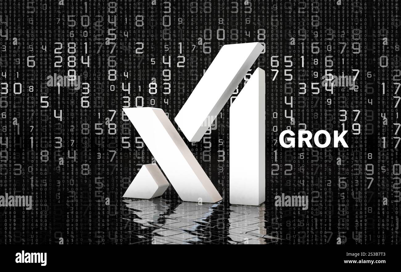 Logo Grok, design Visual Logo 3D - X Corp Azienda tecnologica. Foto Stock