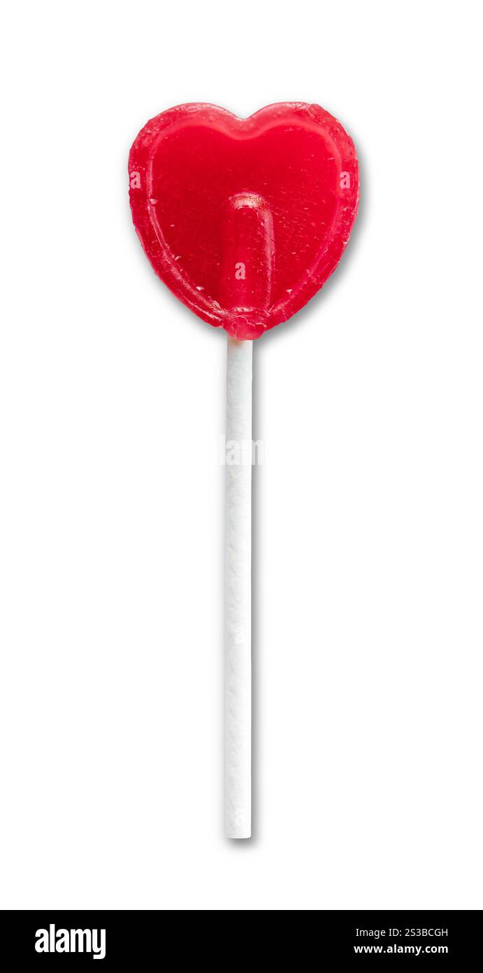 Lecca lecca rosso lucido a forma di cuore isolato su sfondo bianco. Lecca lecca rossa a forma di cuore isolata su sfondo bianco Foto Stock Lecca lecca rosso lucido a forma di cuore isolato su sfondo bianco. Lecca lecca rossa a forma di cuore isolata su sfondo bianco Foto Stock