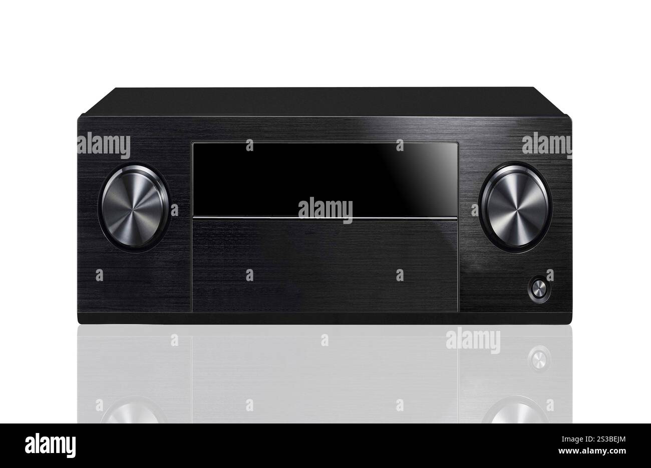 Sistema audio nero isolato su sfondo bianco. Sistema audio nero Foto Stock