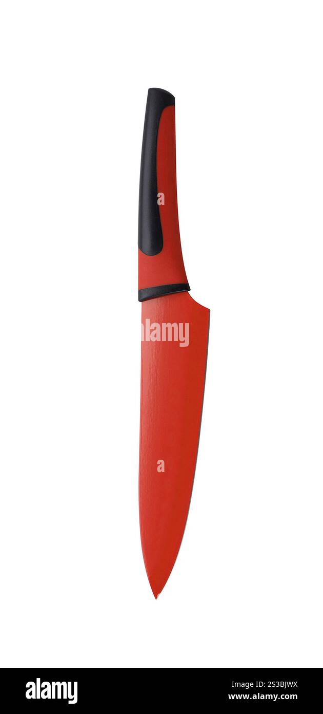 coltello in ceramica rosso isolato su bianco. coltello in ceramica verde isolato su bianco Foto Stock