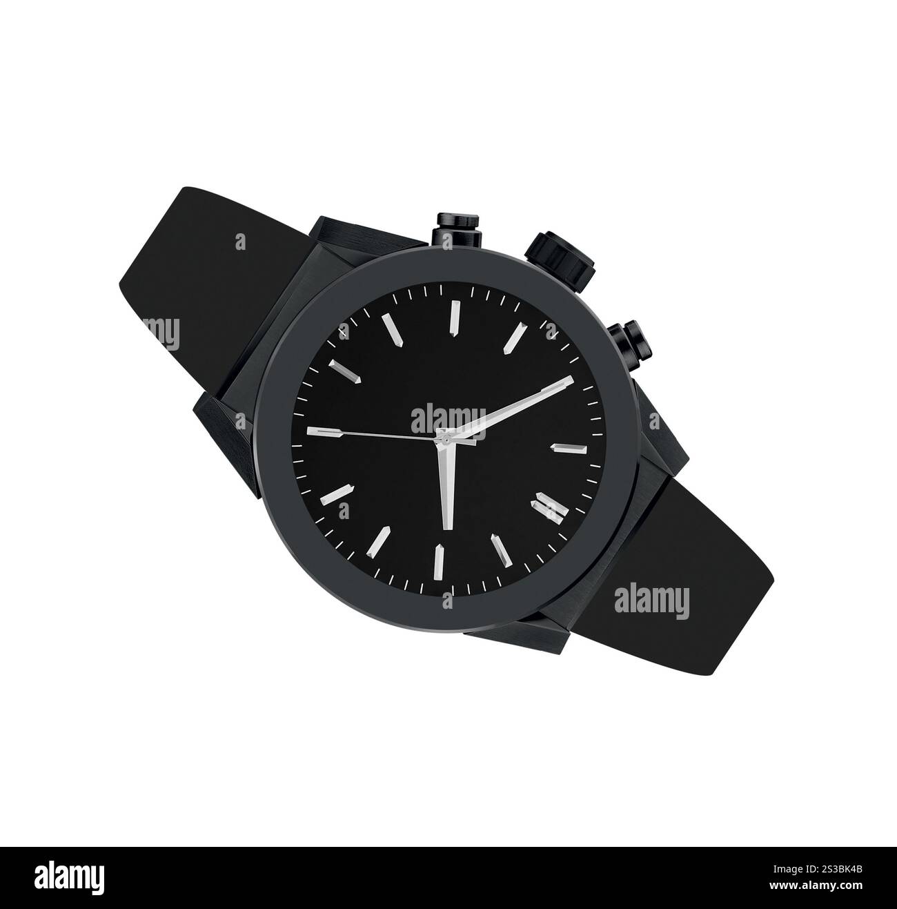 Orologio in acciaio nero isolato Foto Stock