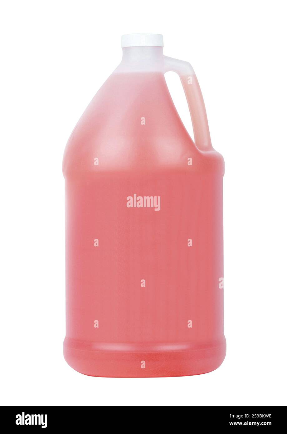 Flacone di plastica rosso per detersivo liquido per bucato. Flacone in plastica viola per detersivo liquido per bucato Foto Stock