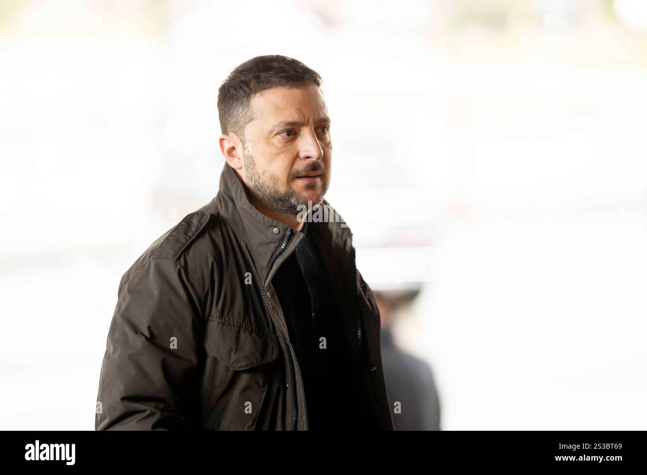 9 gennaio, Ramstein Air base, Germania. VOLODYMYR ZELENSKY all'incontro del gruppo di contatto per la difesa dell'Ucraina (UDCG) alla base aerea di Ramstein. Crediti: Andreas Stroh/Alamy Live News Foto Stock
