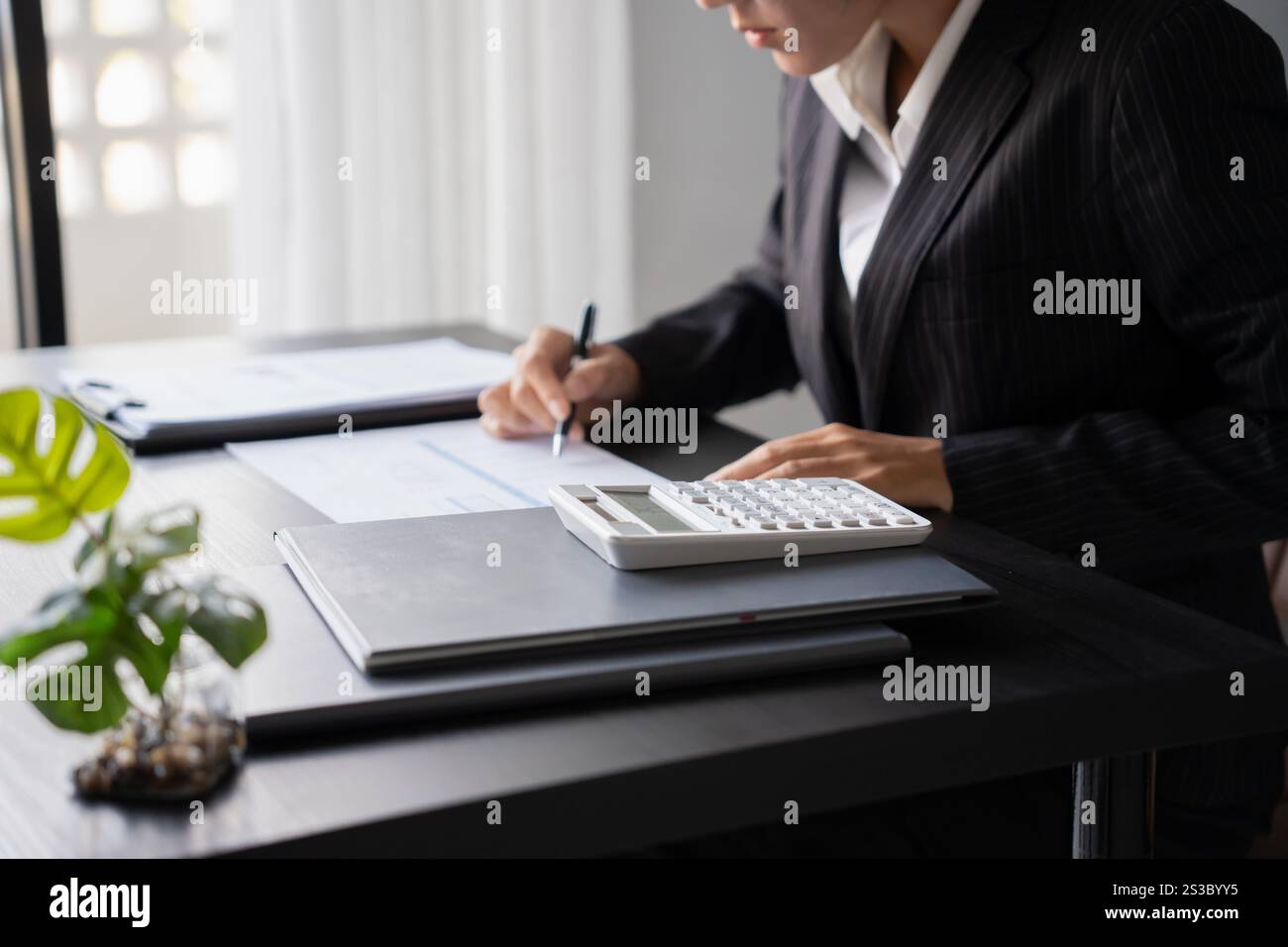 Revisore o personale interno addetto alle entrate, uomini d'affari che controllano il bilancio annuale dell'azienda. Concetto di audit Foto Stock