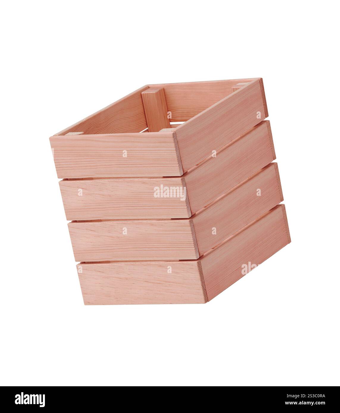 Vuoto in legno casse di frutta isolato su bianco Foto Stock