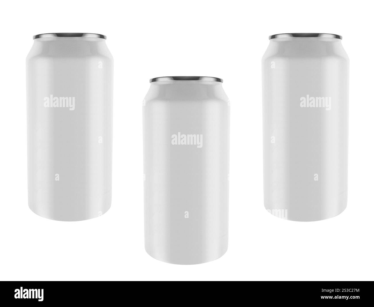 lattine di alluminio isolate su sfondo bianco Foto Stock