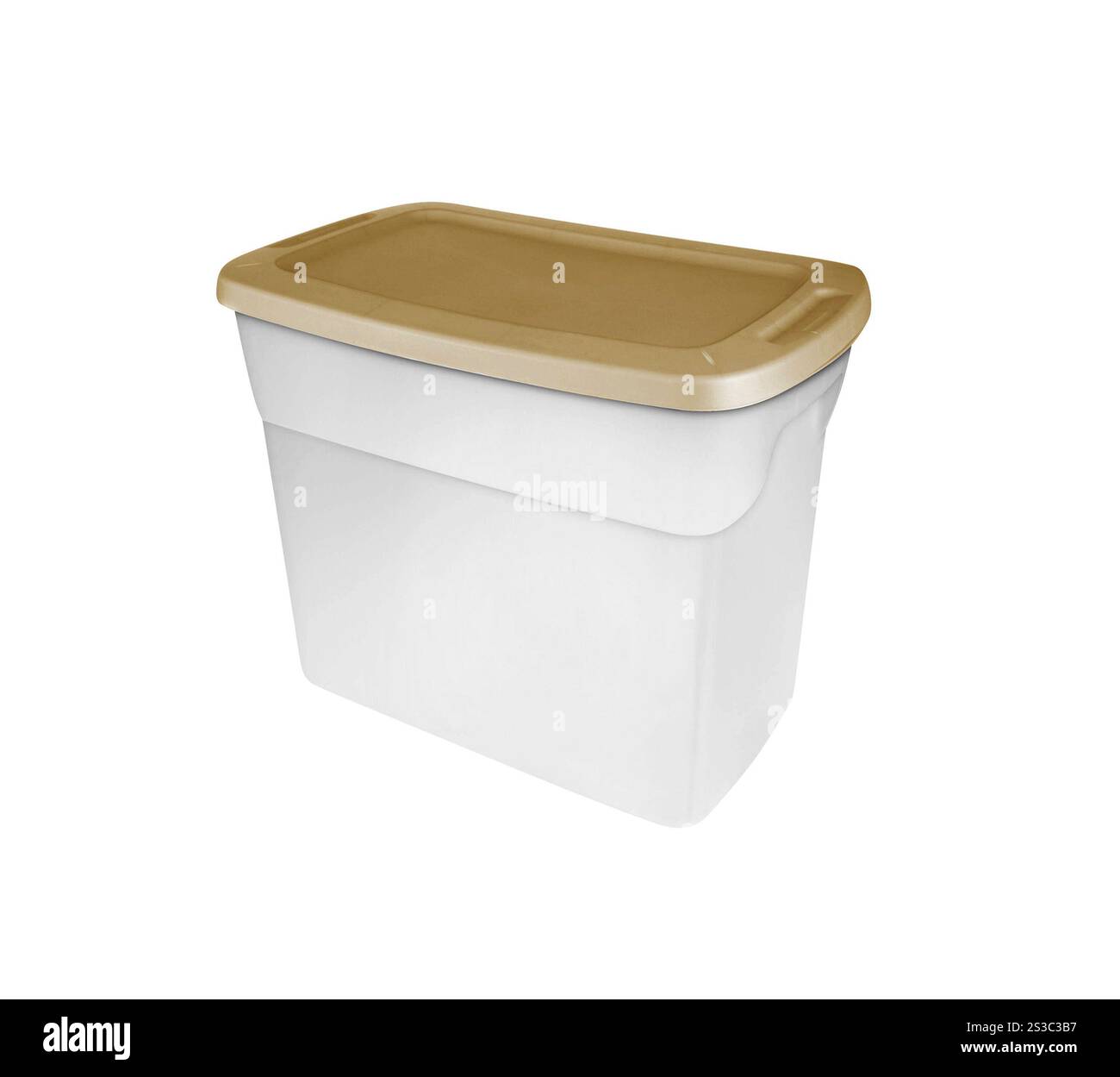 Svuotare il cibo nel contenitore di plastica con coperchio verde isolato su bianco Foto Stock