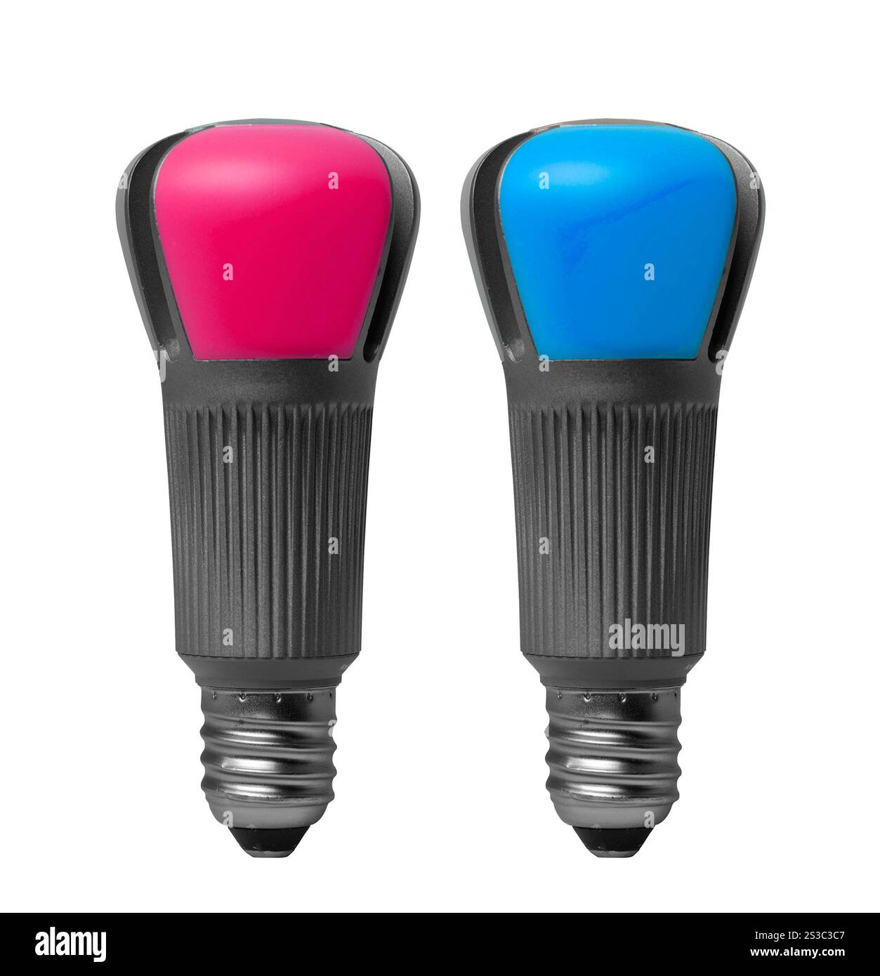 Due lampadine isolate su bianco Foto Stock