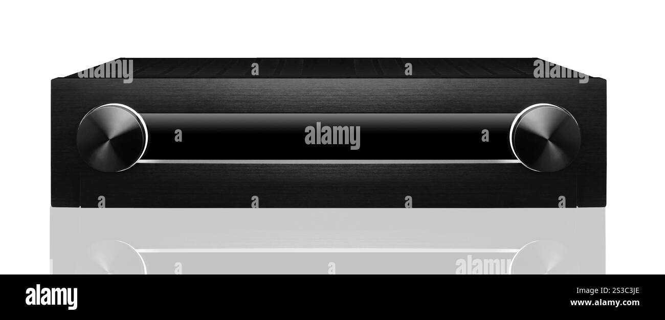 Sistema audio nero isolato su sfondo bianco. Sistema audio nero Foto Stock