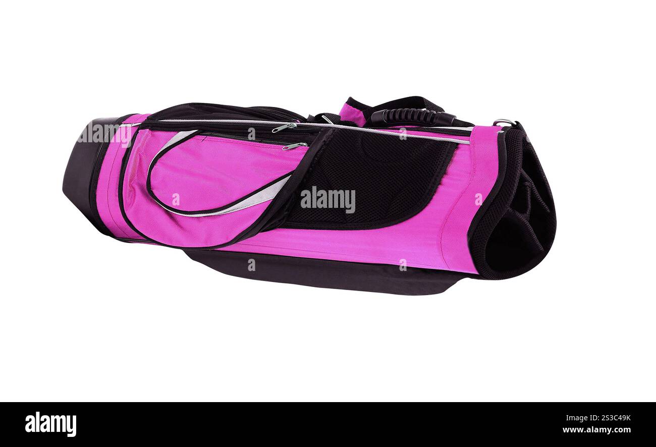 mazze da golf e borsa su sfondo bianco. mazze da golf e borsa Foto Stock