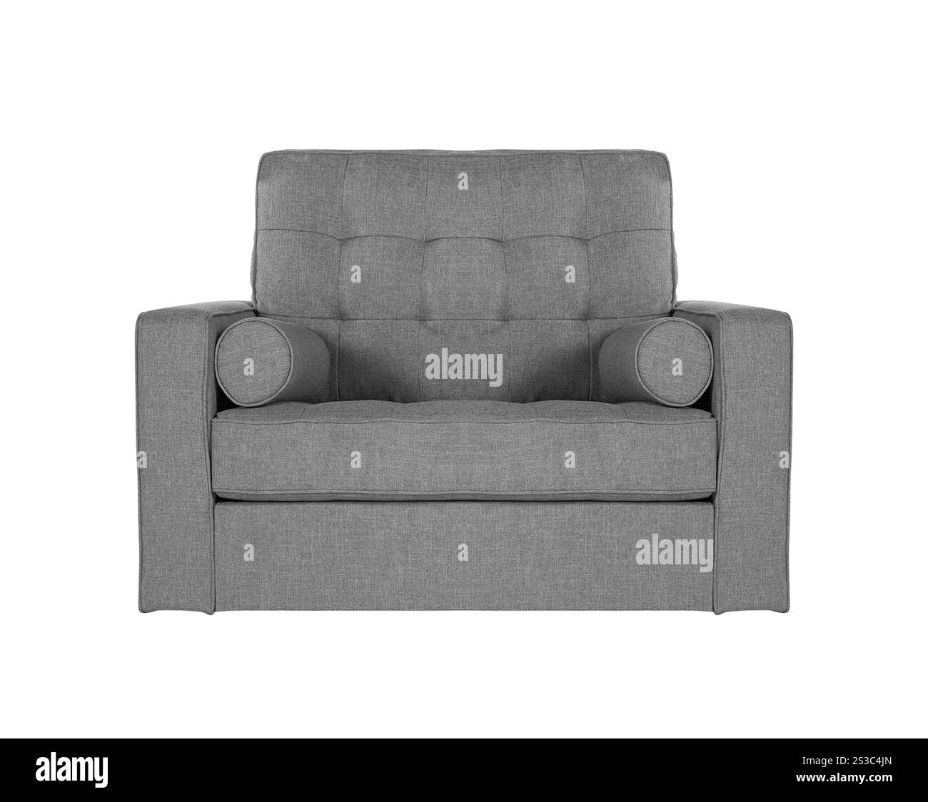 divano grigio su sfondo bianco. divano verde su sfondo bianco Foto Stock