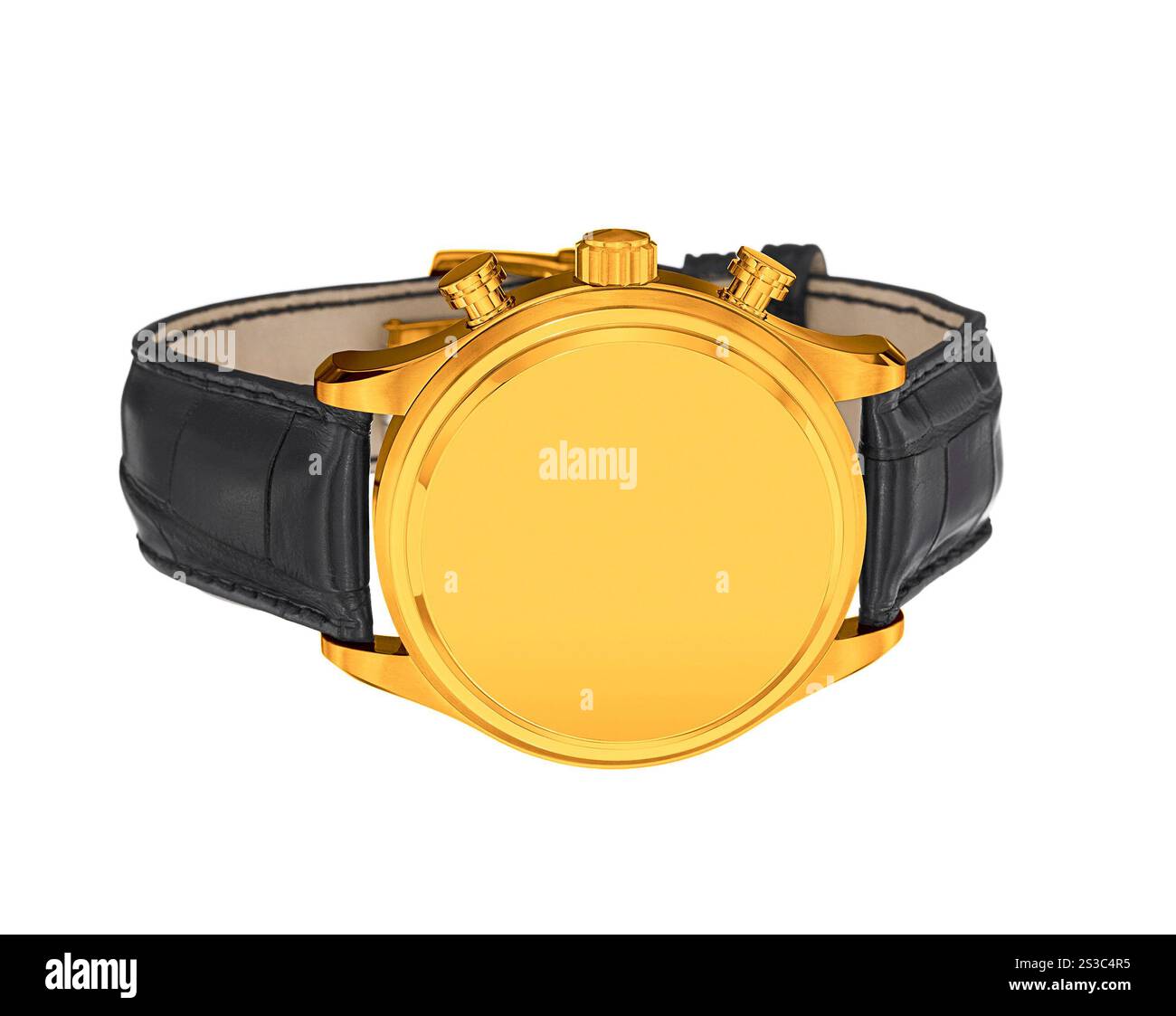 Orologio da polso oro di lusso da uomo con isolamento su sfondo bianco. Orologio da polso dorato di lusso da uomo isolato Foto Stock