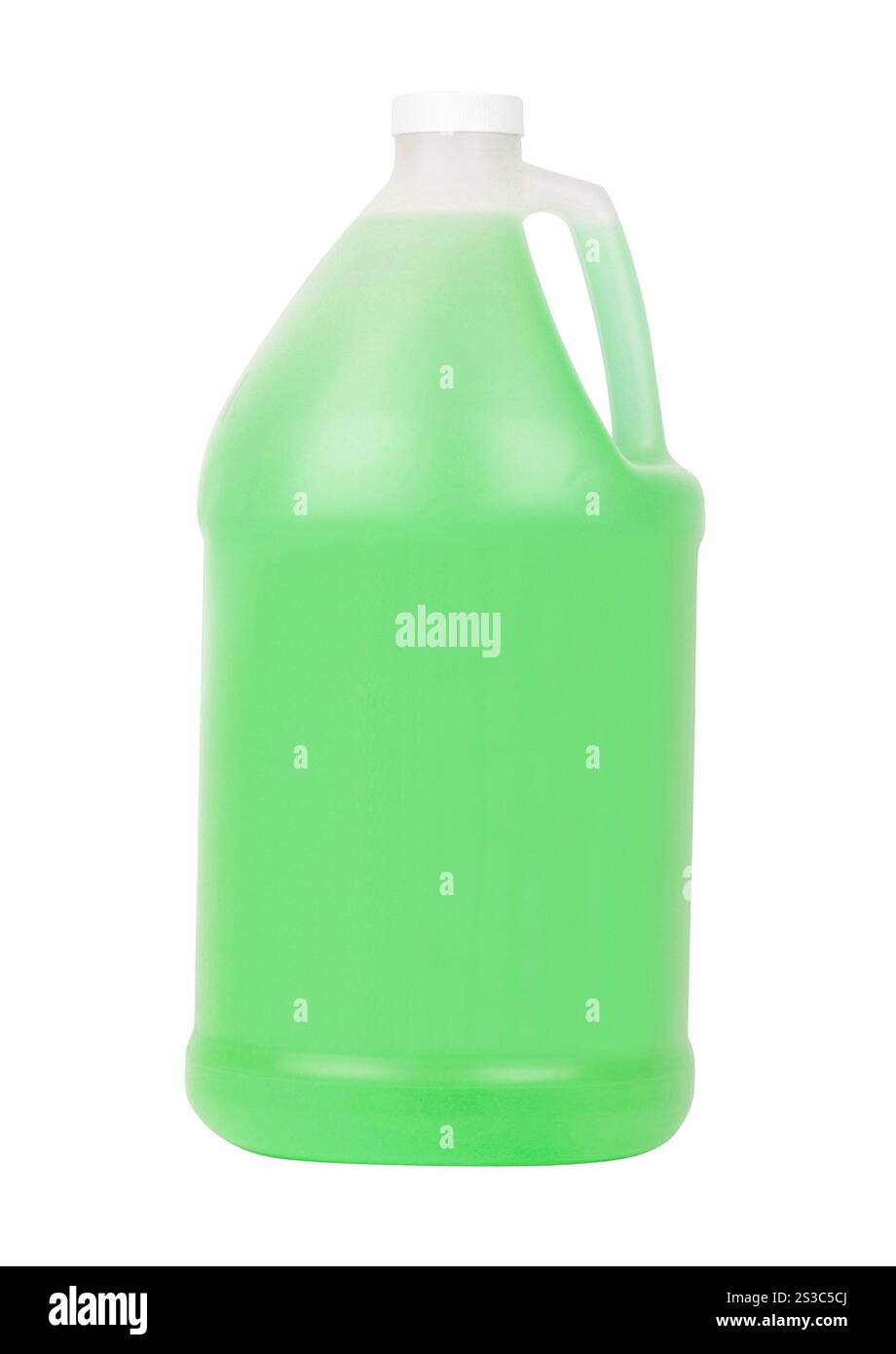 Bottiglia di plastica verde per detersivo liquido per bucato. Flacone in plastica viola per detersivo liquido per bucato Foto Stock