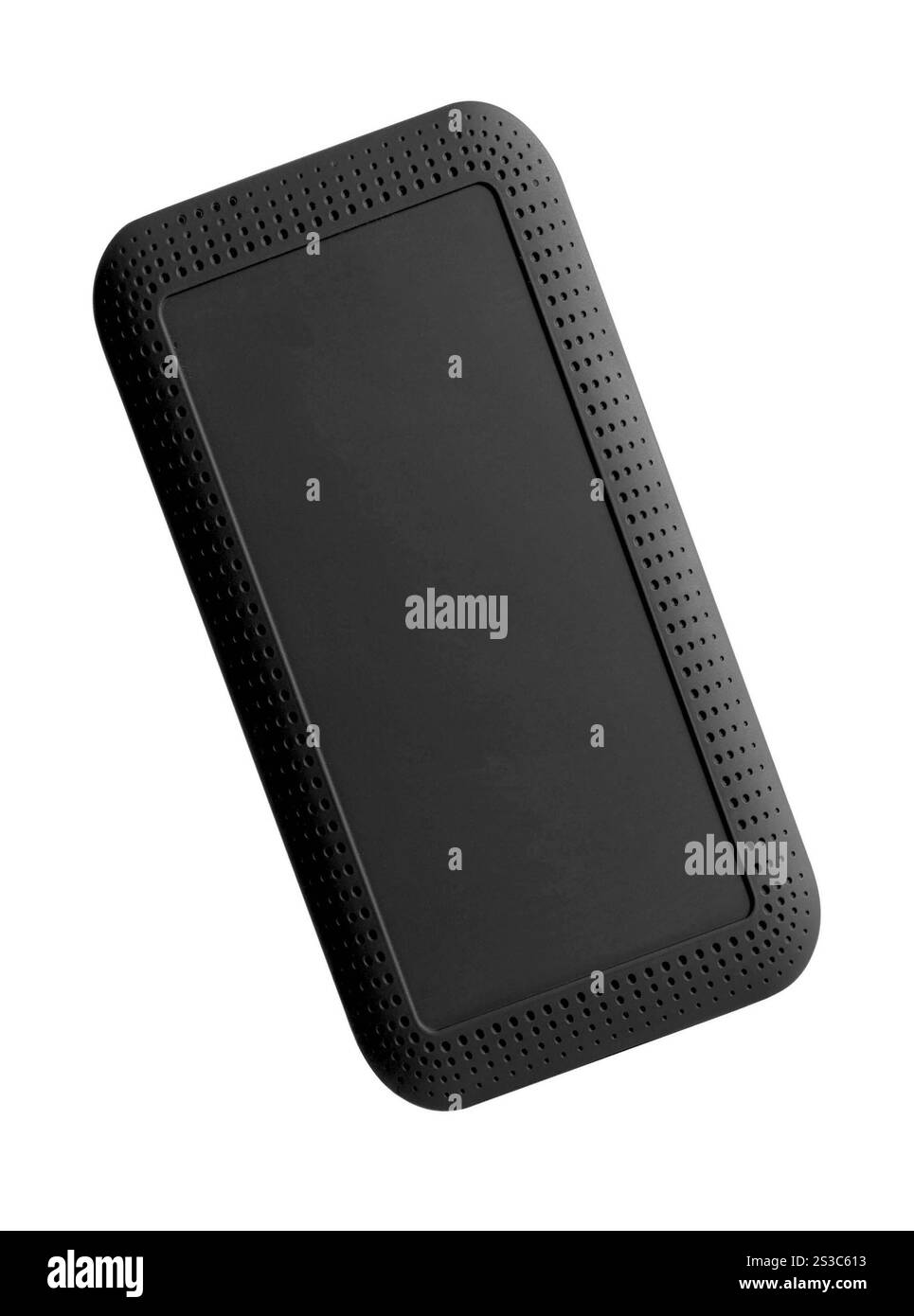 Router wireless nero isolato su sfondo bianco. Router wireless nero isolato Foto Stock