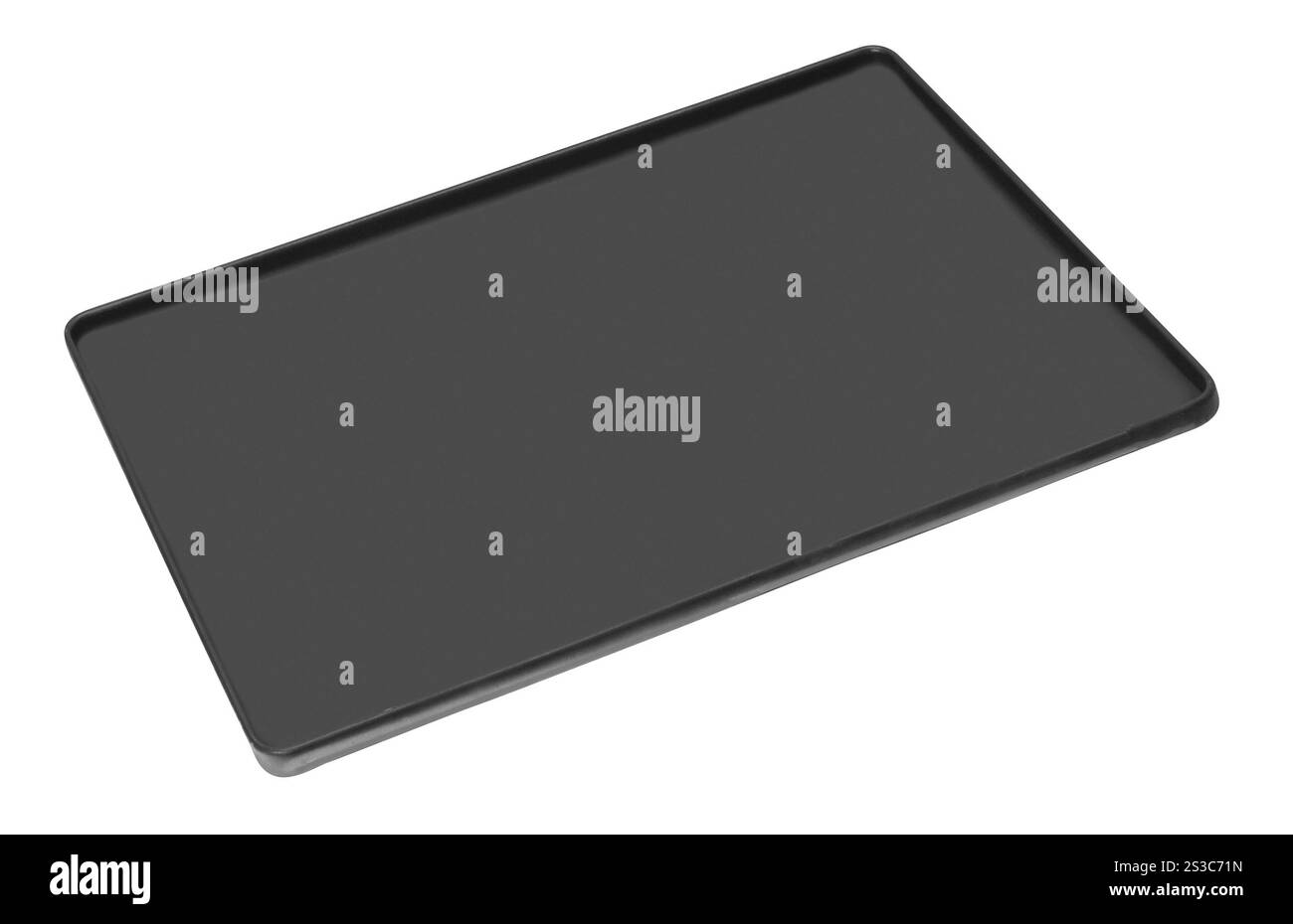 Vassoio per alimenti nero isolato su sfondo bianco Foto Stock
